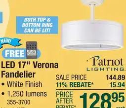 Menards Patriot Lighting Verona 17-3/4 White Indoor LED Fandelier with Remote offer
