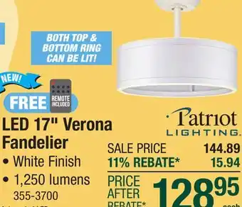 Menards Patriot Lighting Verona 17-3/4 White Indoor LED Fandelier with Remote offer