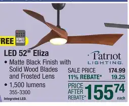 Menards Patriot Lighting Eliza 52 Matte Black Indoor LED Ceiling Fan with Remote offer