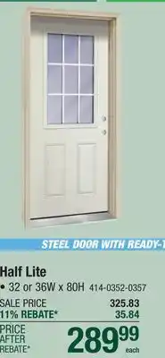 Menards Mastercraft 32W x 80H Primed Steel Internal Grille Half Lite Prehung Exterior Door - Right Inswing offer
