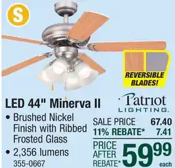 Menards Patriot Lighting Minerva II 44 Brushed Nickel Indoor 4-Light Ceiling Fan offer