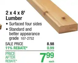 Menards 2 x 4 x 8' Red Cedar S4S Lumber offer