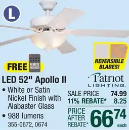 Menards Patriot Lighting Apollo II 52 White Indoor 2-Light Ceiling Fan with Remote offer