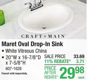 Menards Craft + Main Maret 20W x 16-7/8D White Oval Drop-In Bathroom Sink offer