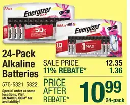 Menards Energizer Max AA Alkaline Batteries - 24 Pack offer