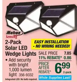 Menards Patriot Lighting Solar Motion Sensor LED Wedge Flood Light 2-Pack offer