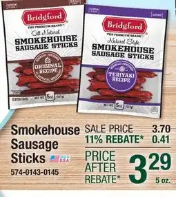 Menards Bridgford Original Recipe Smokehouse Sausage Sticks - 5 oz offer