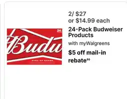 Walgreens 24-Pack Budweiser Products offer
