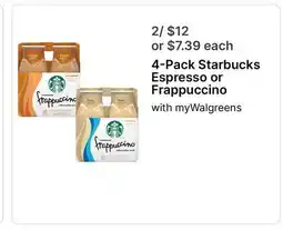 Walgreens 4-Pack Starbucks Espresso or Frappuccing offer