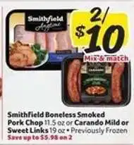 Winn Dixie Smithfield Boneless Smoked Pork Chop or Carando Mild or Sweet Links offer