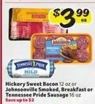 Winn Dixie Hickory Sweet Bacon or Johnsonville Smoked, Breakfast or Tennessee Pride Sausage offer