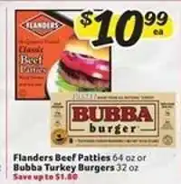 Winn Dixie Flanders Beef Patties or Bubba Turkey Burgers offer