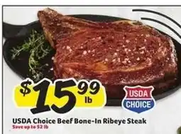 Winn Dixie USDA Choice Beef Bone-In Ribeye Steak offer