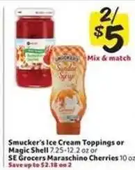 Winn Dixie Smucker's Ice Cream Toppings or Magic Shell / SE Grocers Maraschino Cherries offer