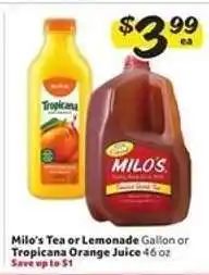 Winn Dixie Milo's Tea or Lemonade / Tropicana Orange Juice offer