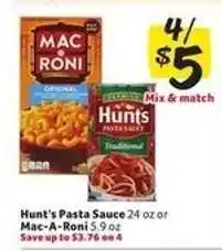 Winn Dixie Hunt's Pasta Sauce or Mac-A-Roni offer