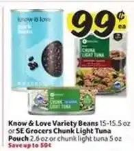 Winn Dixie Know & Love Variety Beans or SE Grocers Chunk Light Tuna offer