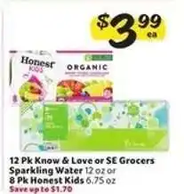 Winn Dixie Know & Love or SE Grocers Sparkling Water / Honest Kids offer