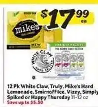 Winn Dixie 12 Pk White Claw, Truly, Mike's Hard Lemonade, Smirnoff Ice, Vizzy, Simply Spiked or Happy Thursday offer