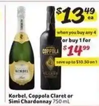 Winn Dixie Korbel, Coppola Claret or Simi Chardonnay offer