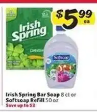 Winn Dixie Irish Spring Bar Soap or Softsoap Refill offer