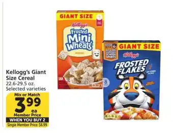 Albertsons Kellogg's Giant Size Cereal - 22.6-29.5 oz. Selected varieties Single Member Price: $6.99 offer