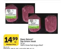Albertsons Open Nature Top Sirloin Steak - 14 oz. 100% Grass Fed Angus Beef offer