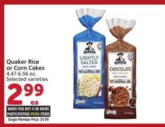 Albertsons Quaker Rice or Corn Cakes - 4.47-6.56 oz. Selected varieties Single Member Price: $4.99 offer