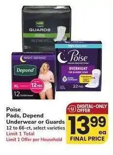 Albertsons Poise Pads, Depend Underwear or Guards - 12 to 66 - ct, select varieties offer