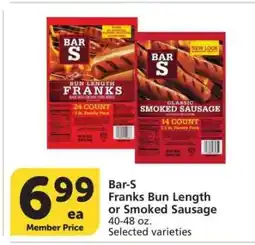 Albertsons Bar-S Franks Bun Length or Smoked Sausage - 40-48 oz. Selected varieties offer