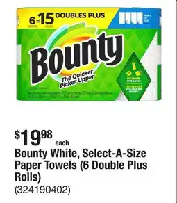The Home Depot Bounty White, Select-A-Size Paper Towels (6 Double Plus Rolls) offer