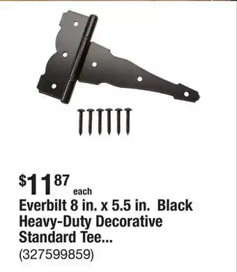 The Home Depot Everbilt 8 in. x 5.5 in. Black Heavy-Duty Decorative Standard Tee Hinge offer