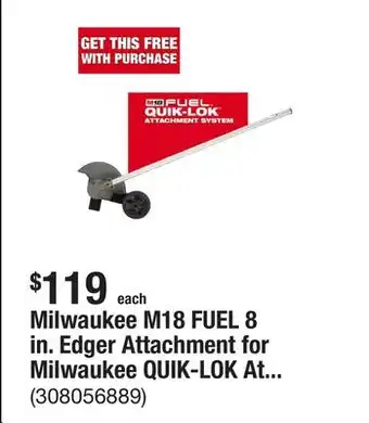 The Home Depot Milwaukee M18 FUEL 8 in. Edger Attachment for Milwaukee QUIK-LOK Attachment System offer