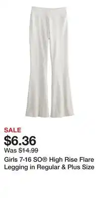 Kohl's Girls 7-16 SO High Rise Flare Legging in Regular & Plus Size offer