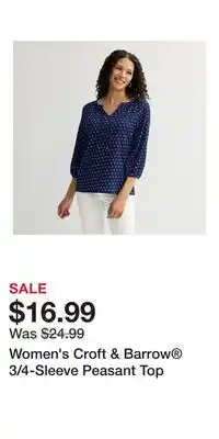 Kohl's Women's Croft & Barrow 3/4-Sleeve Peasant Top offer