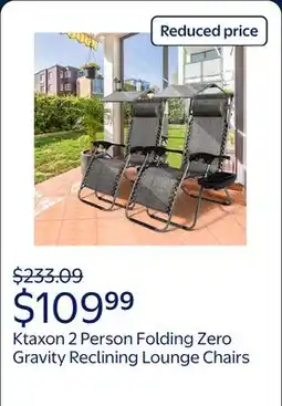 Walmart Ktaxon 2 Person Folding Zero Gravity Reclining Lounge Chairs Outdoor Beach Patio Yard-Gray offer