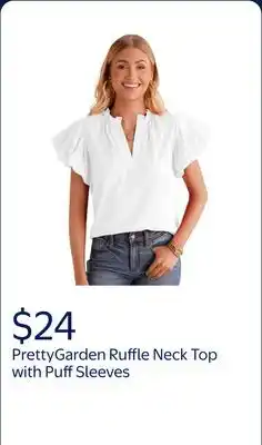 Walmart PRETTYGARDEN Women's Ruffle Neck Top with Puff Sleeves offer