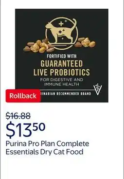 Walmart Purina Pro Plan Complete Essentials Dry Cat Food, Salmon & Rice offer