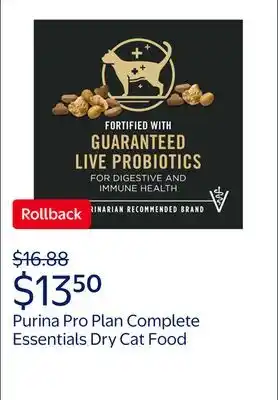 Walmart Purina Pro Plan Complete Essentials Dry Cat Food, Salmon & Rice offer