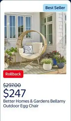 Walmart Better Homes & Gardens Bellamy Round Wicker Outdoor Egg Chair, Beige offer