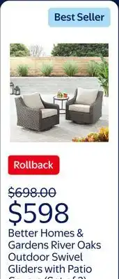 Walmart Better Homes & Gardens River Oaks Outdoor Swivel Gliders with Patio Covers, Set of 2, Dark Brown offer