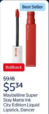 Walmart Maybelline Super Stay Matte Ink City Edition Liquid Lipstick, Dancer offer