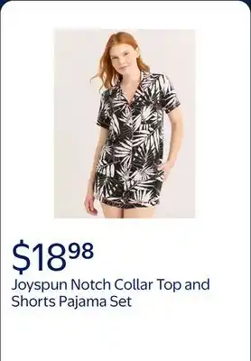 Walmart Joyspun Women's Notch Collar Top and Shorts Pajama Set with Piping, 2-Piece offer