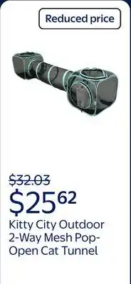 Walmart Kitty City, Cat Toys, Outdoor 2-Way Mesh Pop-Open Cat Tunnel, Multi-Color, O/S offer