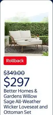 Walmart Better Homes & Gardens Willow Sage All-Weather Wicker Outdoor Loveseat and Ottoman Set, Beige offer