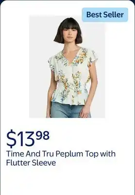Walmart Time And Tru Women's Peplum Top with Flutter Sleeve offer