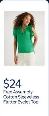 Walmart Free Assembly Women's Cotton Sleeveless Flutter Eyelet Top offer