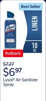 Walmart Lysol Air Sanitizer Spray, For Air Sanitization and Odor Elimination, White Linen Scent offer