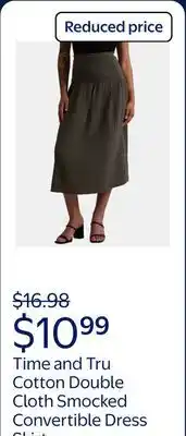 Walmart Time and Tru Women's Cotton Double Cloth Smocked Convertible Dress Skirt offer