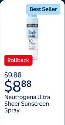 Walmart Neutrogena Ultra Sheer Sunscreen Spray offer